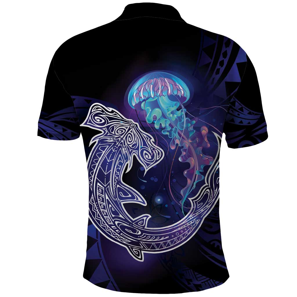 Polynesian Aumakua Polo Shirt Jellyfish with Shark LT7 - Polynesian Pride