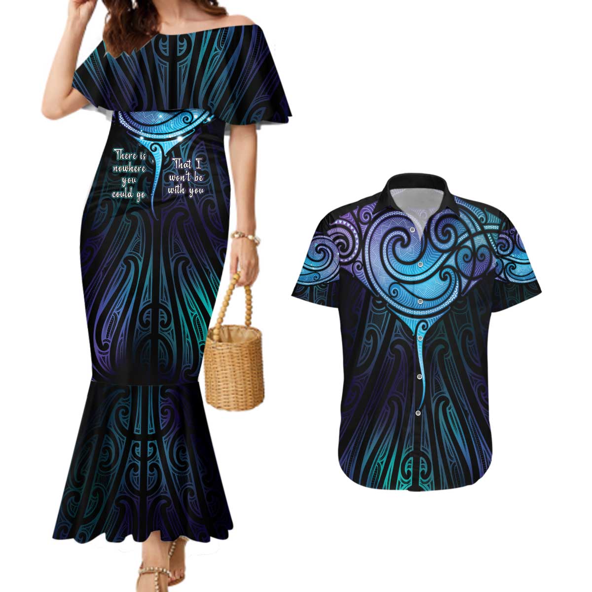 Aotearoa Maori Te Whai Rahi Couples Matching Mermaid Dress and Hawaiian Shirt Tala - Nowhere You Could Go That I Won't Be With You - Polynesian Pride