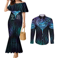 Aotearoa Maori Te Whai Rahi Couples Matching Mermaid Dress and Long Sleeve Button Shirt Tala - Nowhere You Could Go That I Won't Be With You LT7 Teal Purple - Polynesian Pride