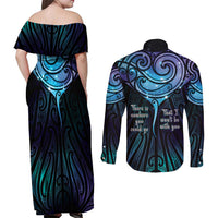 Aotearoa Maori Te Whai Rahi Couples Matching Off Shoulder Maxi Dress and Long Sleeve Button Shirt Tala - Nowhere You Could Go That I Won't Be With You LT7 - Polynesian Pride