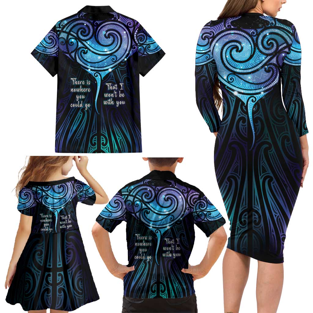 Aotearoa Maori Te Whai Rahi Family Matching Long Sleeve Bodycon Dress and Hawaiian Shirt Tala - Nowhere You Could Go That I Won't Be With You LT7 - Polynesian Pride