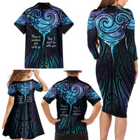 Aotearoa Maori Te Whai Rahi Family Matching Long Sleeve Bodycon Dress and Hawaiian Shirt Tala - Nowhere You Could Go That I Won't Be With You LT7 - Polynesian Pride