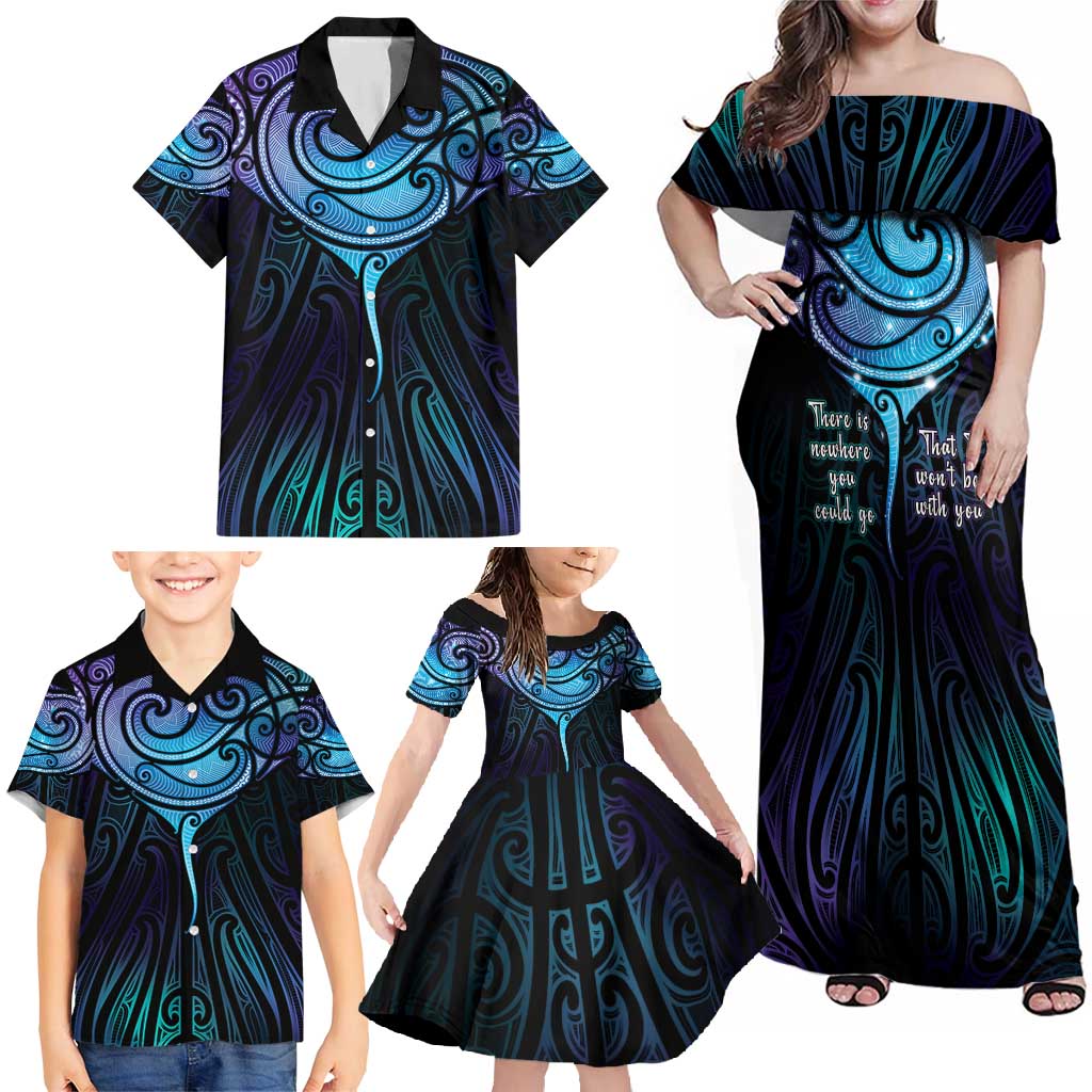 Aotearoa Maori Te Whai Rahi Family Matching Off Shoulder Maxi Dress and Hawaiian Shirt Tala - Nowhere You Could Go That I Won't Be With You LT7 - Polynesian Pride