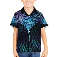 Aotearoa Maori Te Whai Rahi Family Matching Off Shoulder Maxi Dress and Hawaiian Shirt Tala - Nowhere You Could Go That I Won't Be With You LT7 Son's Shirt Teal Purple - Polynesian Pride