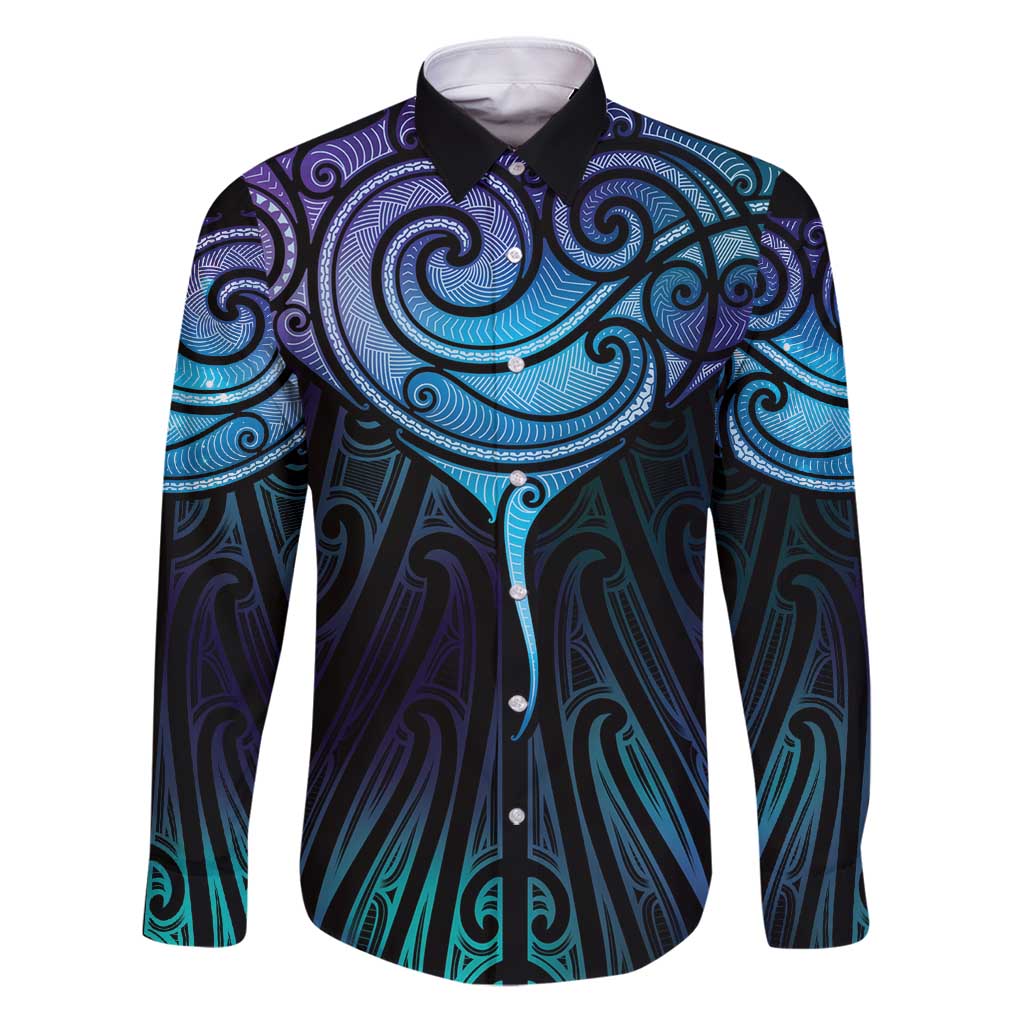 Aotearoa Maori Te Whai Rahi Family Matching Puletasi and Hawaiian Shirt Tala - Nowhere You Could Go That I Won't Be With You LT7 Dad's Shirt - Long Sleeve Teal Purple - Polynesian Pride