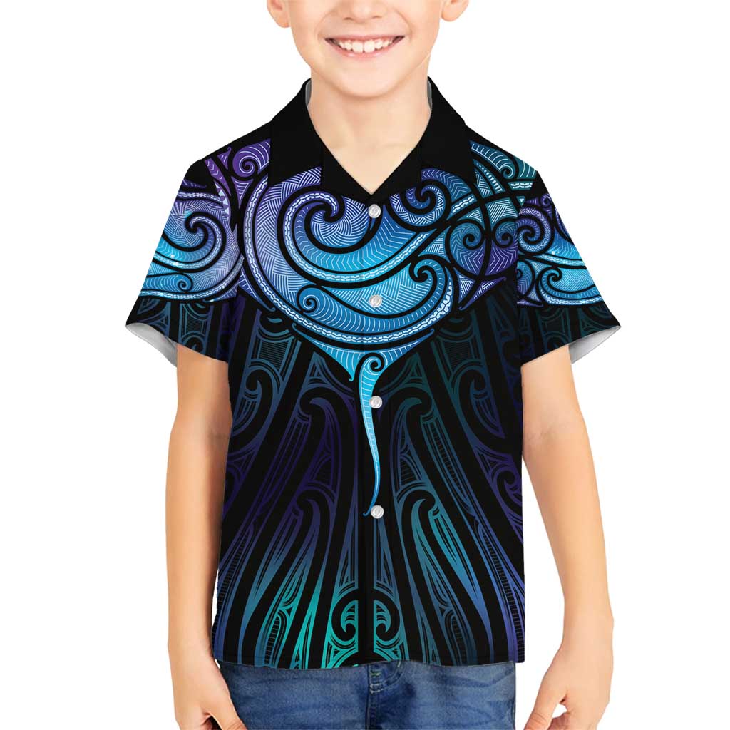 Aotearoa Maori Te Whai Rahi Family Matching Puletasi and Hawaiian Shirt Tala - Nowhere You Could Go That I Won't Be With You LT7 Son's Shirt Teal Purple - Polynesian Pride