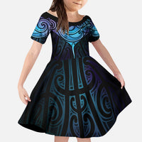 Aotearoa Maori Te Whai Rahi Kid Short Sleeve Dress Tala - Nowhere You Could Go That I Won't Be With You LT7 KID Teal Purple - Polynesian Pride