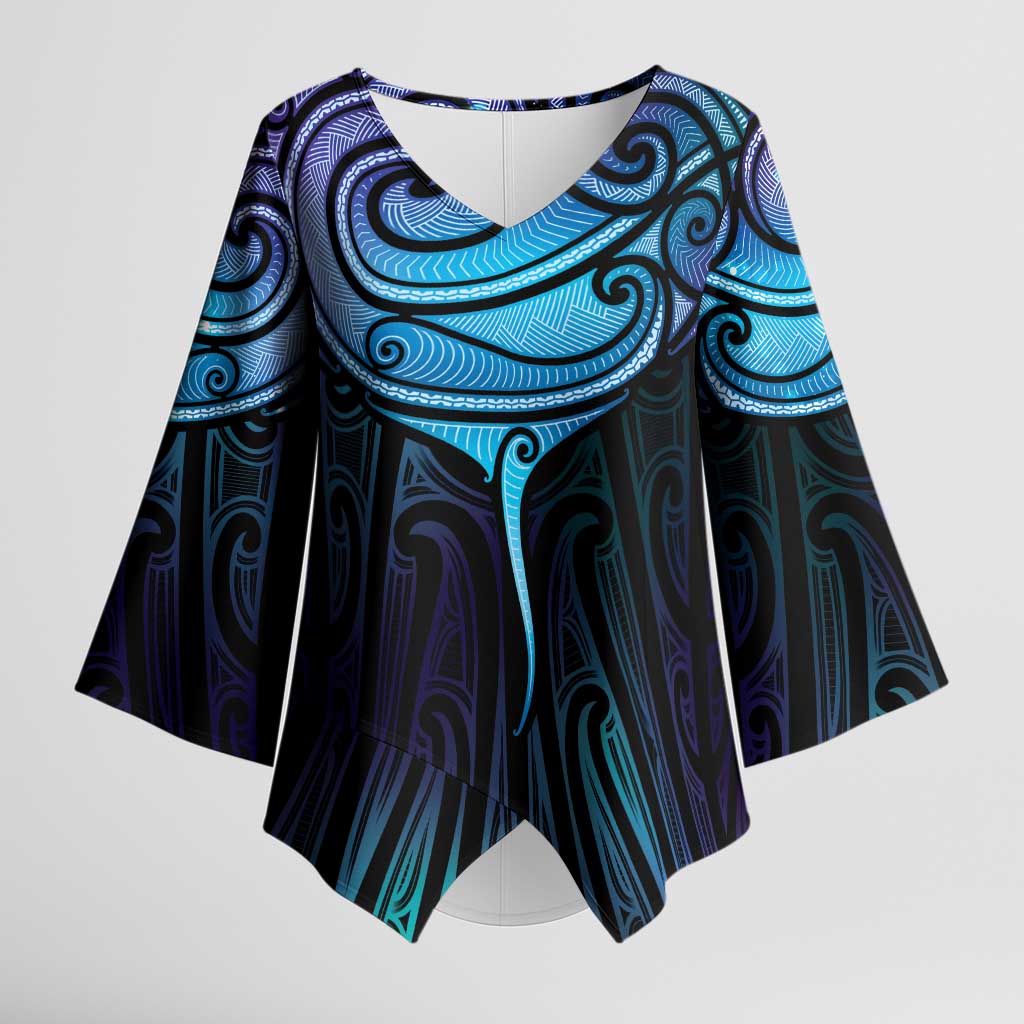 Aotearoa Maori Te Whai Rahi Kimono Sleeve Blouse Tala - Nowhere You Could Go That I Won't Be With You LT7 Female Teal Purple - Polynesian Pride