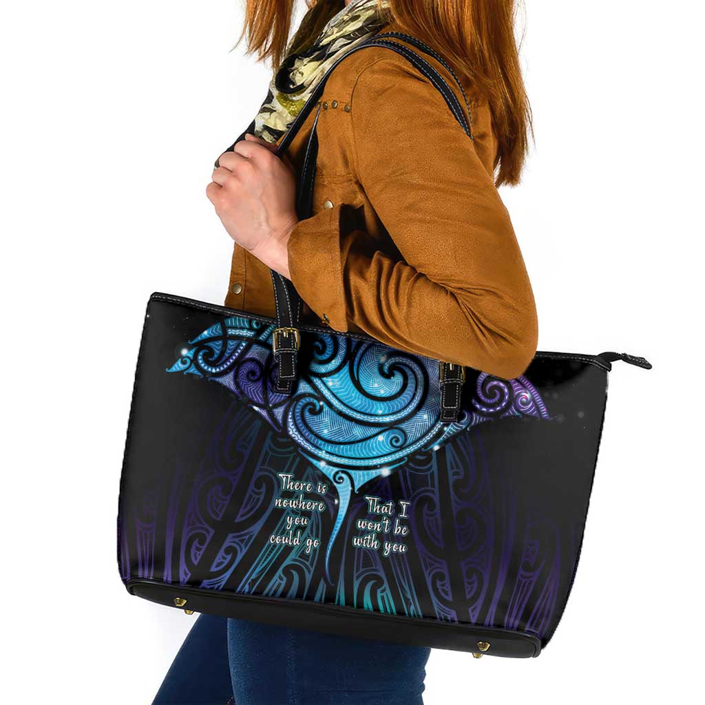 Aotearoa Maori Te Whai Rahi Leather Tote Bag Tala - Nowhere You Could Go That I Won't Be With You LT7 Teal Purple - Polynesian Pride