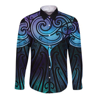 Aotearoa Maori Te Whai Rahi Long Sleeve Button Shirt Tala - Nowhere You Could Go That I Won't Be With You LT7 Unisex Teal Purple - Polynesian Pride
