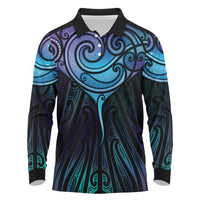 Aotearoa Maori Te Whai Rahi Long Sleeve Polo Shirt Tala - Nowhere You Could Go That I Won't Be With You LT7 Teal Purple - Polynesian Pride