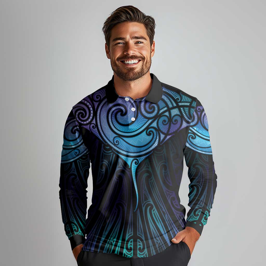 Aotearoa Maori Te Whai Rahi Long Sleeve Polo Shirt Tala - Nowhere You Could Go That I Won't Be With You LT7 - Polynesian Pride