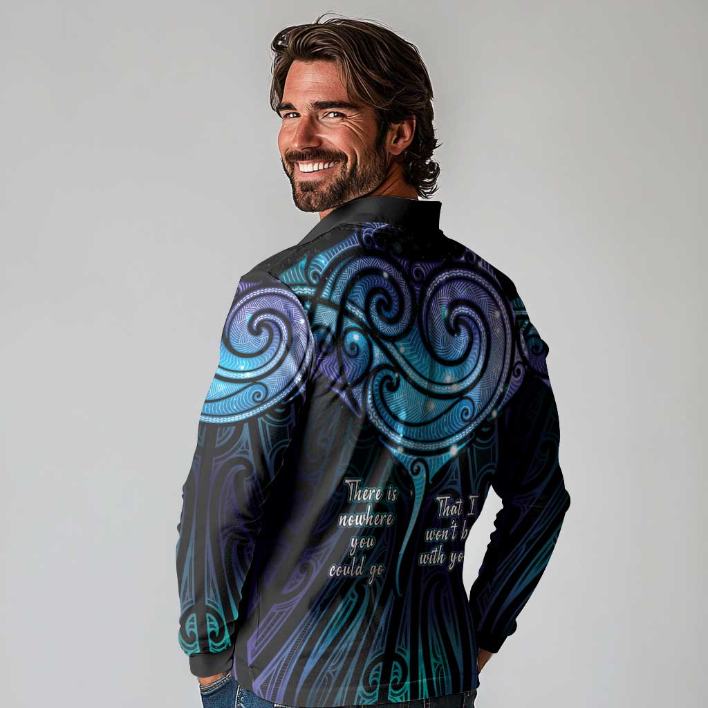 Aotearoa Maori Te Whai Rahi Long Sleeve Polo Shirt Tala - Nowhere You Could Go That I Won't Be With You LT7 - Polynesian Pride