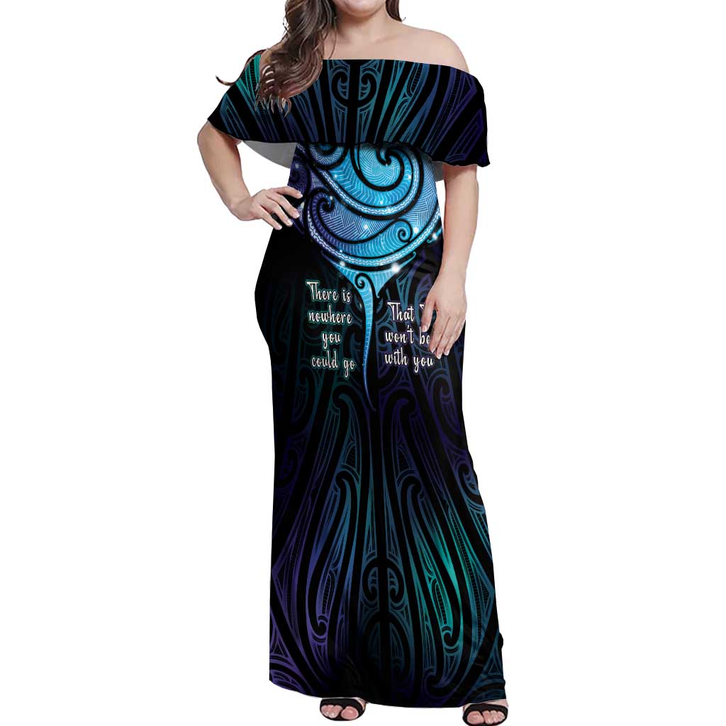 Aotearoa Maori Te Whai Rahi Off Shoulder Maxi Dress Tala - Nowhere You Could Go That I Won't Be With You LT7 Women Teal Purple - Polynesian Pride