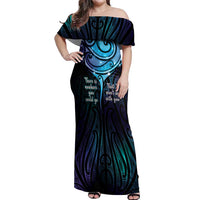 Aotearoa Maori Te Whai Rahi Off Shoulder Maxi Dress Tala - Nowhere You Could Go That I Won't Be With You LT7 Women Teal Purple - Polynesian Pride