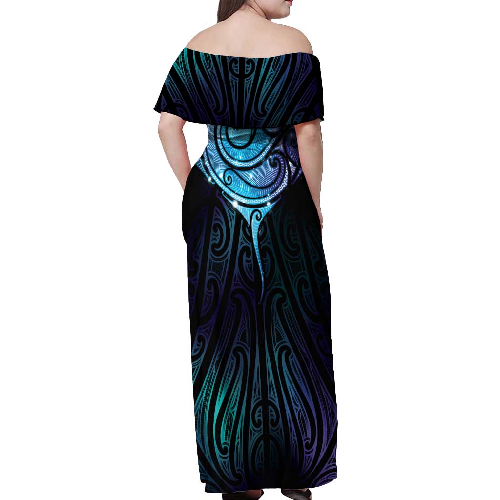 Aotearoa Maori Te Whai Rahi Off Shoulder Maxi Dress Tala - Nowhere You Could Go That I Won't Be With You LT7 - Polynesian Pride