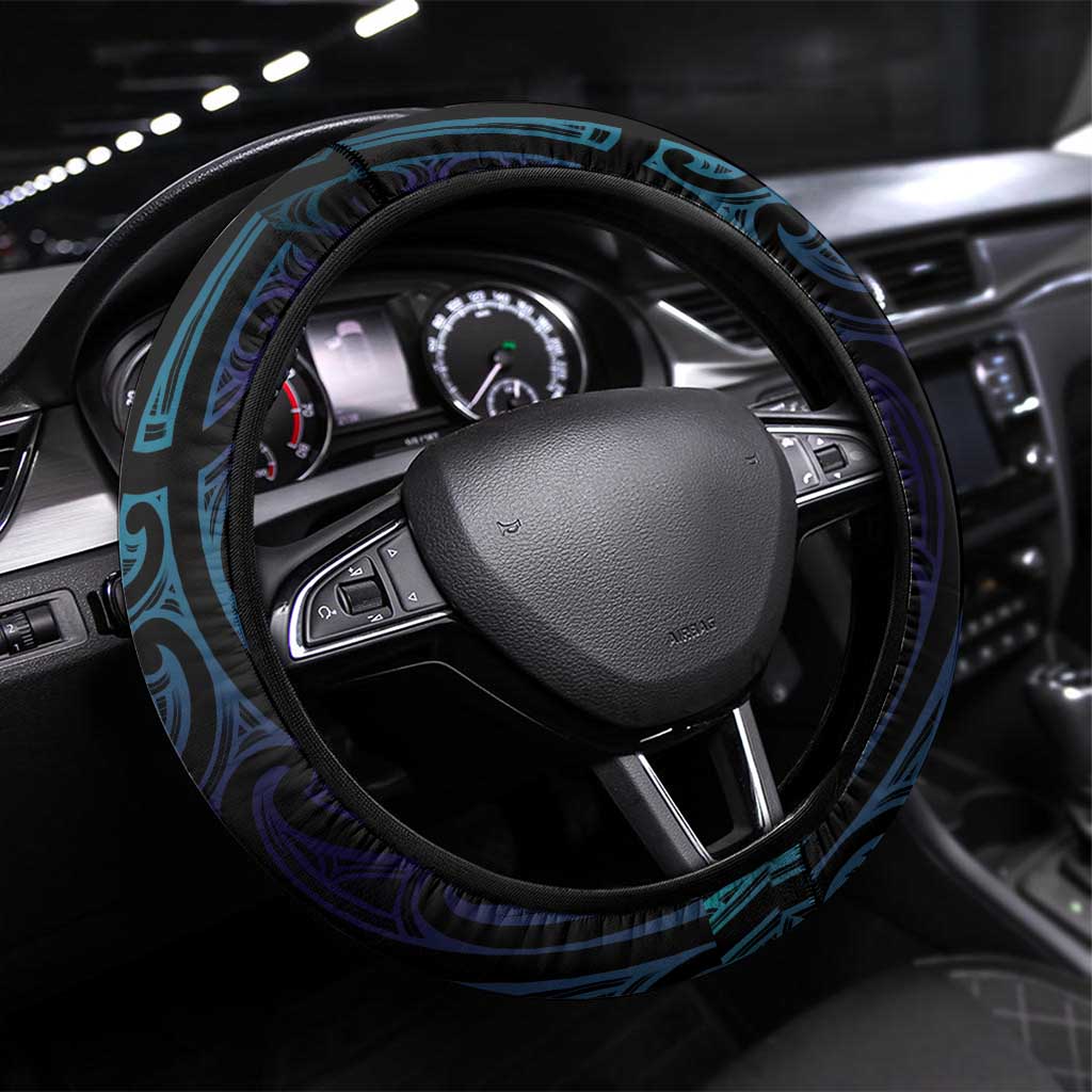 Aotearoa Maori Te Whai Rahi Steering Wheel Cover Tala - Nowhere You Could Go That I Won't Be With You LT7 Universal Fit Teal Purple - Polynesian Pride