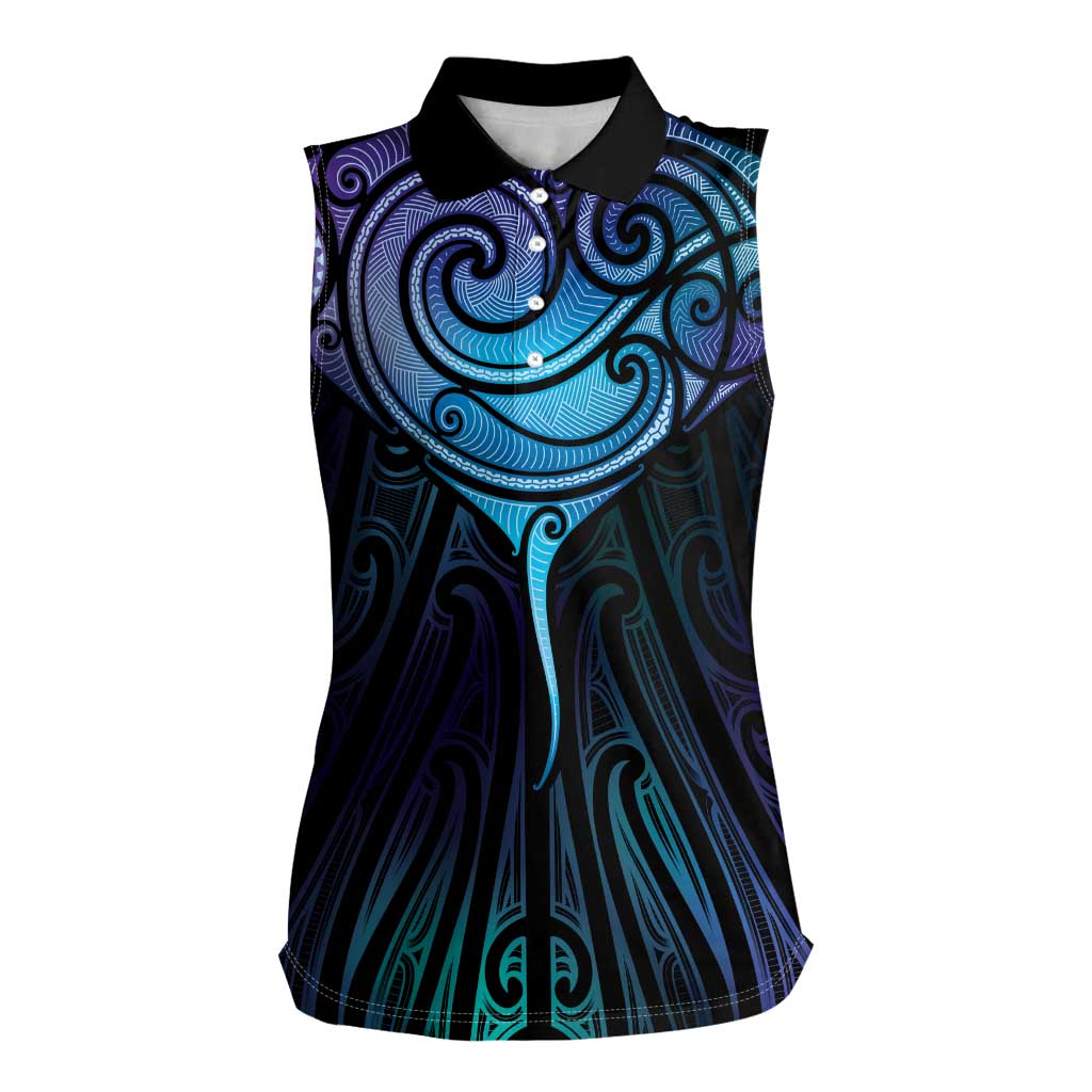 Aotearoa Maori Te Whai Rahi Women Sleeveless Polo Shirt Tala - Nowhere You Could Go That I Won't Be With You LT7 Female Teal Purple - Polynesian Pride