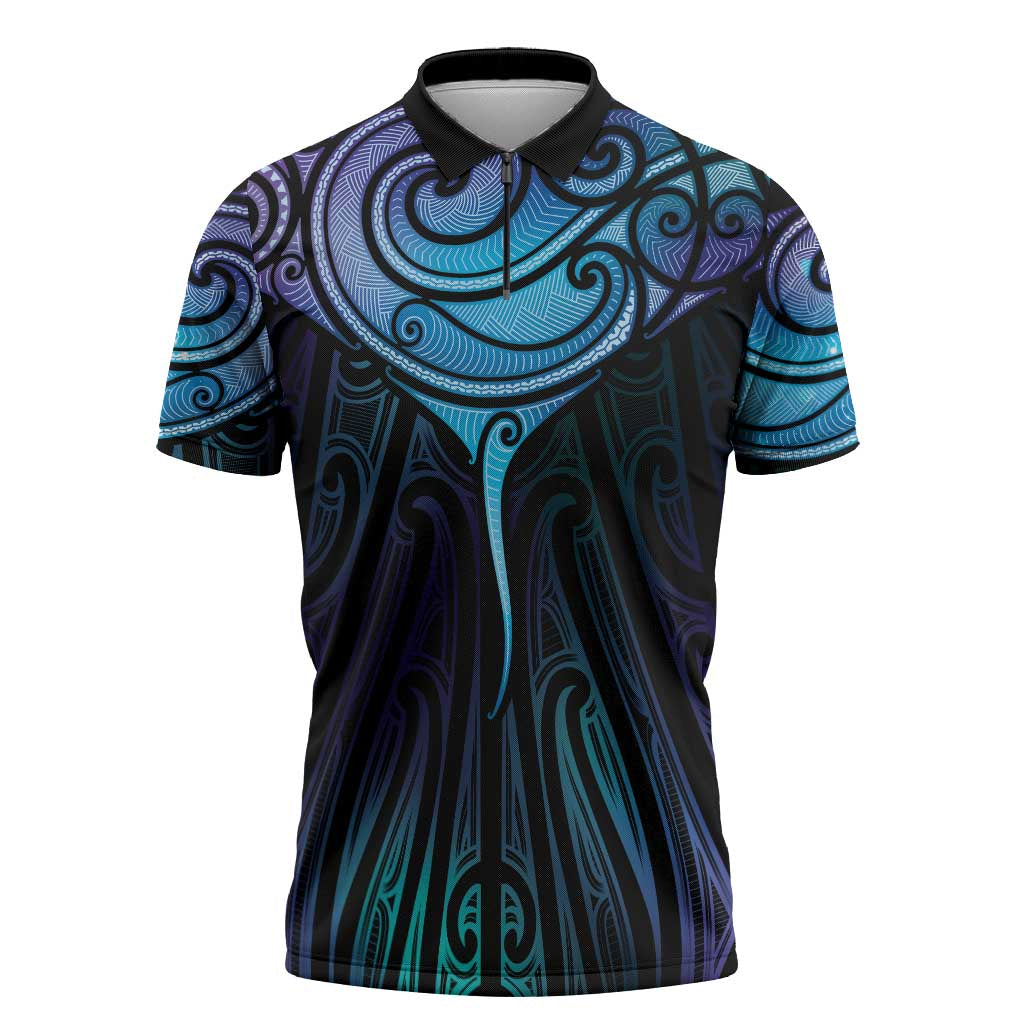 Aotearoa Maori Te Whai Rahi Zipper Polo Shirt Tala - Nowhere You Could Go That I Won't Be With You LT7 Teal Purple - Polynesian Pride