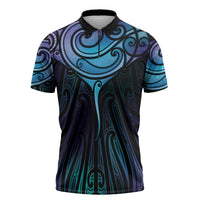 Aotearoa Maori Te Whai Rahi Zipper Polo Shirt Tala - Nowhere You Could Go That I Won't Be With You LT7 Teal Purple - Polynesian Pride