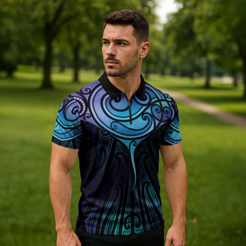 Aotearoa Maori Te Whai Rahi Zipper Polo Shirt Tala - Nowhere You Could Go That I Won't Be With You LT7 - Polynesian Pride