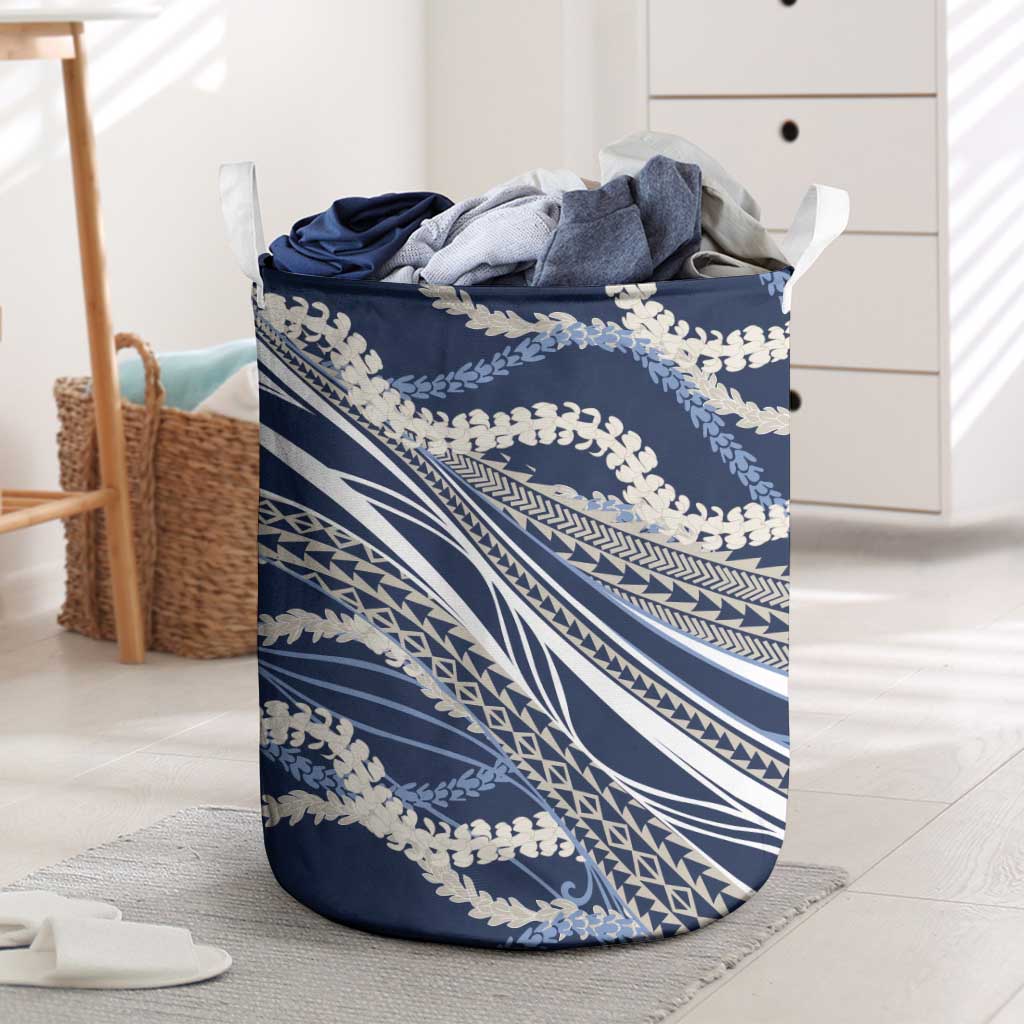 Polynesian Puakeniken Pikake Twisted Lei Laundry Basket Navy Blue - Polynesian Pride