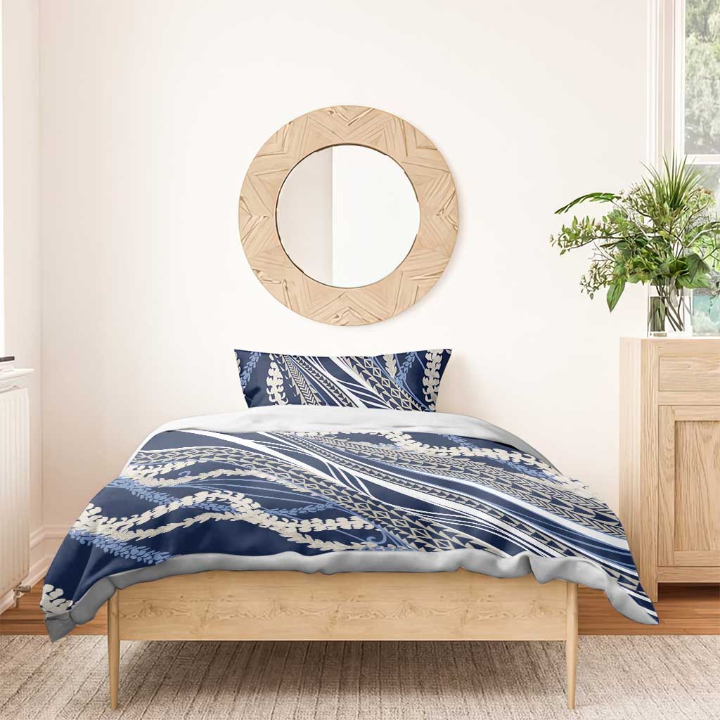 Polynesian Puakeniken Pikake Twisted Lei Bedding Set Navy Blue - Polynesian Pride