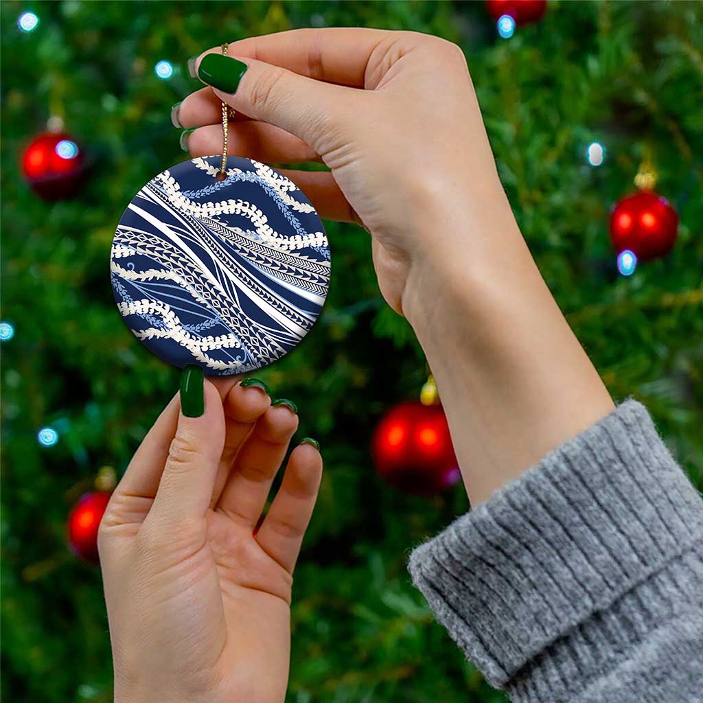 Polynesian Puakeniken Pikake Twisted Lei Ceramic Ornament Navy Blue - Polynesian Pride