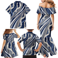 Polynesian Puakeniken Pikake Twisted Lei Family Matching Mermaid Dress and Hawaiian Shirt Navy Blue LT7 - Polynesian Pride