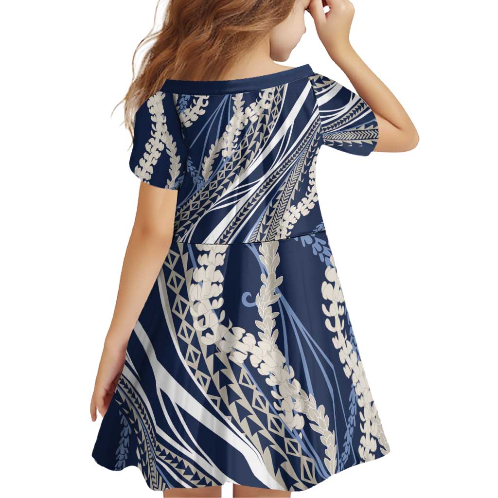 Polynesian Puakeniken Pikake Twisted Lei Family Matching Puletasi and Hawaiian Shirt Navy Blue LT7 - Polynesian Pride