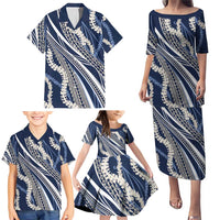 Polynesian Puakeniken Pikake Twisted Lei Family Matching Puletasi and Hawaiian Shirt Navy Blue LT7 - Polynesian Pride