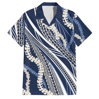 Polynesian Puakeniken Pikake Twisted Lei Family Matching Puletasi and Hawaiian Shirt Navy Blue LT7 Dad's Shirt - Short Sleeve Navy Blue - Polynesian Pride