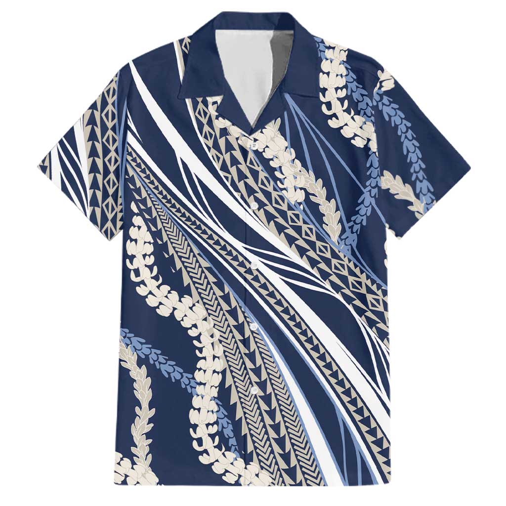 Polynesian Puakeniken Pikake Twisted Lei Family Matching Short Sleeve Bodycon Dress and Hawaiian Shirt Navy Blue LT7 Dad's Shirt - Short Sleeve Navy Blue - Polynesian Pride