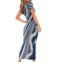 Polynesian Puakeniken Pikake Twisted Lei Family Matching Short Sleeve Bodycon Dress and Hawaiian Shirt Navy Blue LT7 - Polynesian Pride