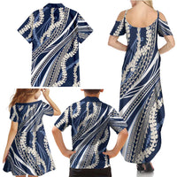 Polynesian Puakeniken Pikake Twisted Lei Family Matching Summer Maxi Dress and Hawaiian Shirt Navy Blue LT7 - Polynesian Pride