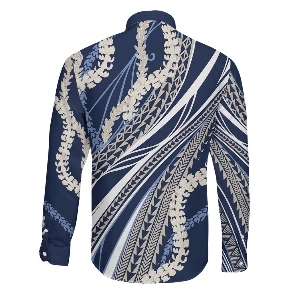 Polynesian Puakeniken Pikake Twisted Lei Family Matching Summer Maxi Dress and Hawaiian Shirt Navy Blue LT7 - Polynesian Pride