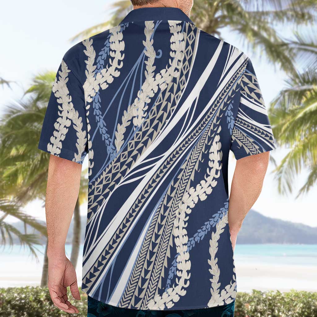 Polynesian Puakeniken Pikake Twisted Lei Hawaiian Shirt Navy Blue - Polynesian Pride