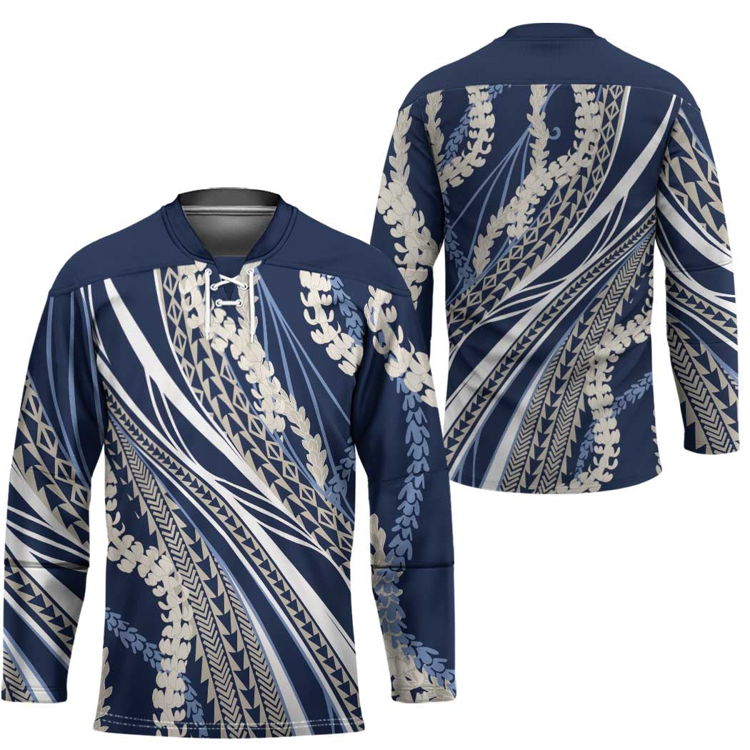 Polynesian Puakeniken Pikake Twisted Lei Hockey Jersey Navy Blue - Polynesian Pride