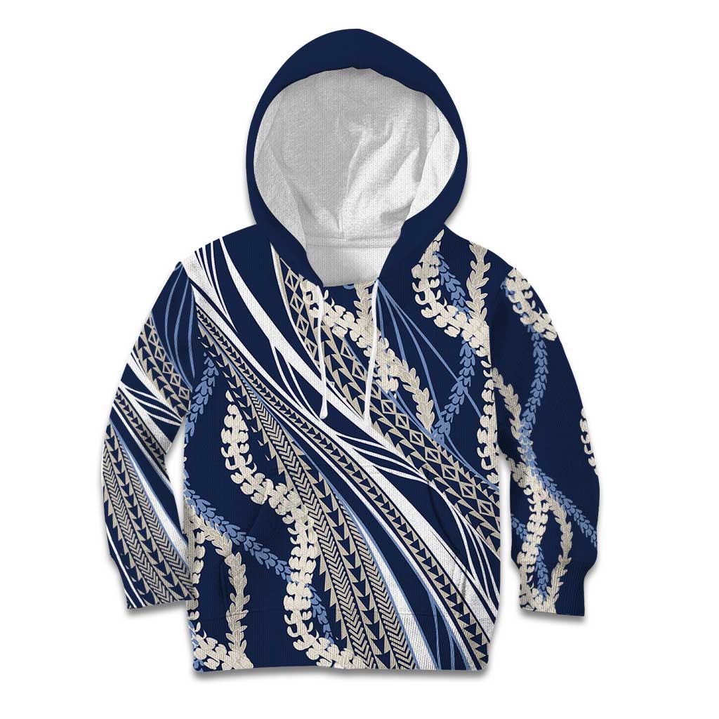 Polynesian Puakeniken Pikake Twisted Lei Kid Hoodie Navy Blue - Polynesian Pride