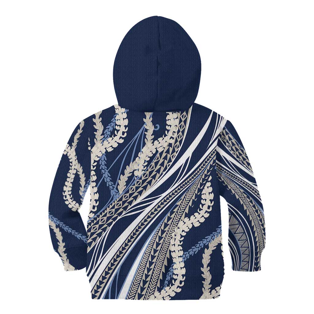 Polynesian Puakeniken Pikake Twisted Lei Kid Hoodie Navy Blue - Polynesian Pride