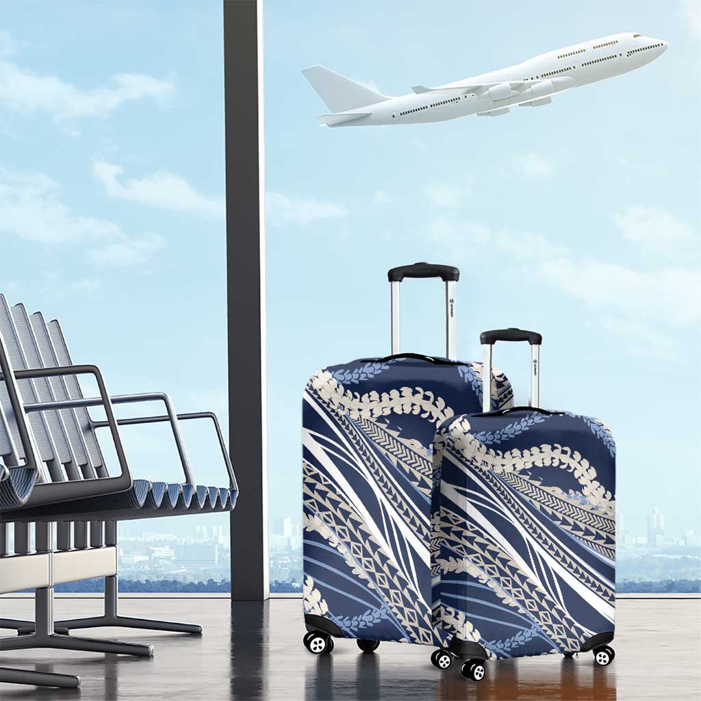 Polynesian Puakeniken Pikake Twisted Lei Luggage Cover Navy Blue - Polynesian Pride