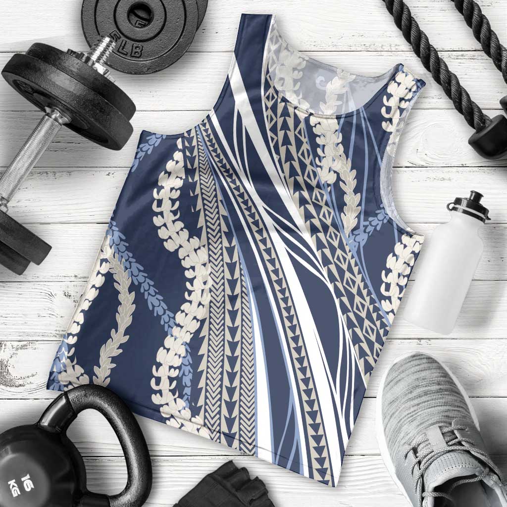 Polynesian Puakeniken Pikake Twisted Lei Men Tank Top Navy Blue - Polynesian Pride