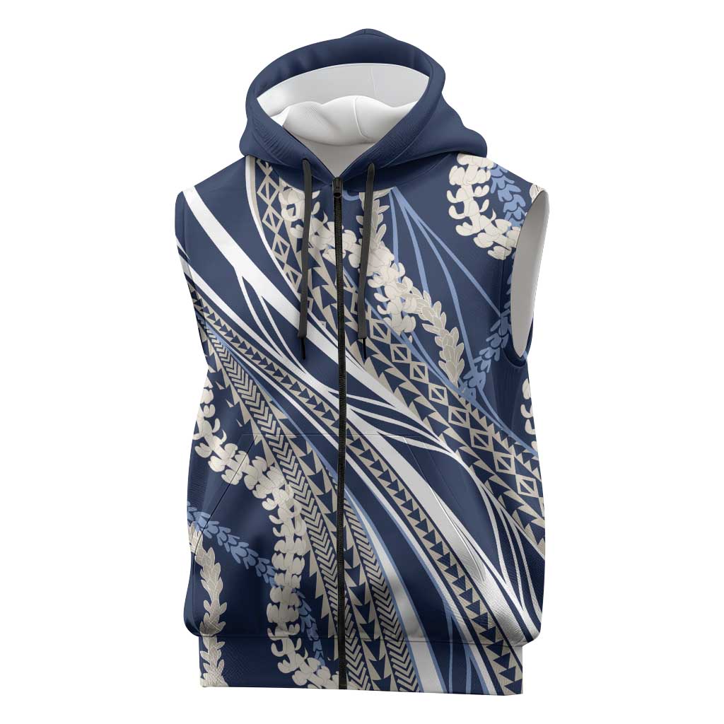 Polynesian Puakeniken Pikake Twisted Lei Sleeveless Zip Hoodie Navy Blue LT7 Navy Blue - Polynesian Pride
