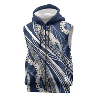 Polynesian Puakeniken Pikake Twisted Lei Sleeveless Zip Hoodie Navy Blue LT7 Navy Blue - Polynesian Pride