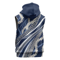 Polynesian Puakeniken Pikake Twisted Lei Sleeveless Zip Hoodie Navy Blue LT7 - Polynesian Pride