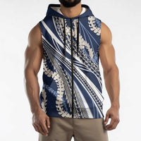 Polynesian Puakeniken Pikake Twisted Lei Sleeveless Zip Hoodie Navy Blue LT7 - Polynesian Pride