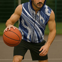 Polynesian Puakeniken Pikake Twisted Lei Sleeveless Zip Hoodie Navy Blue LT7 - Polynesian Pride