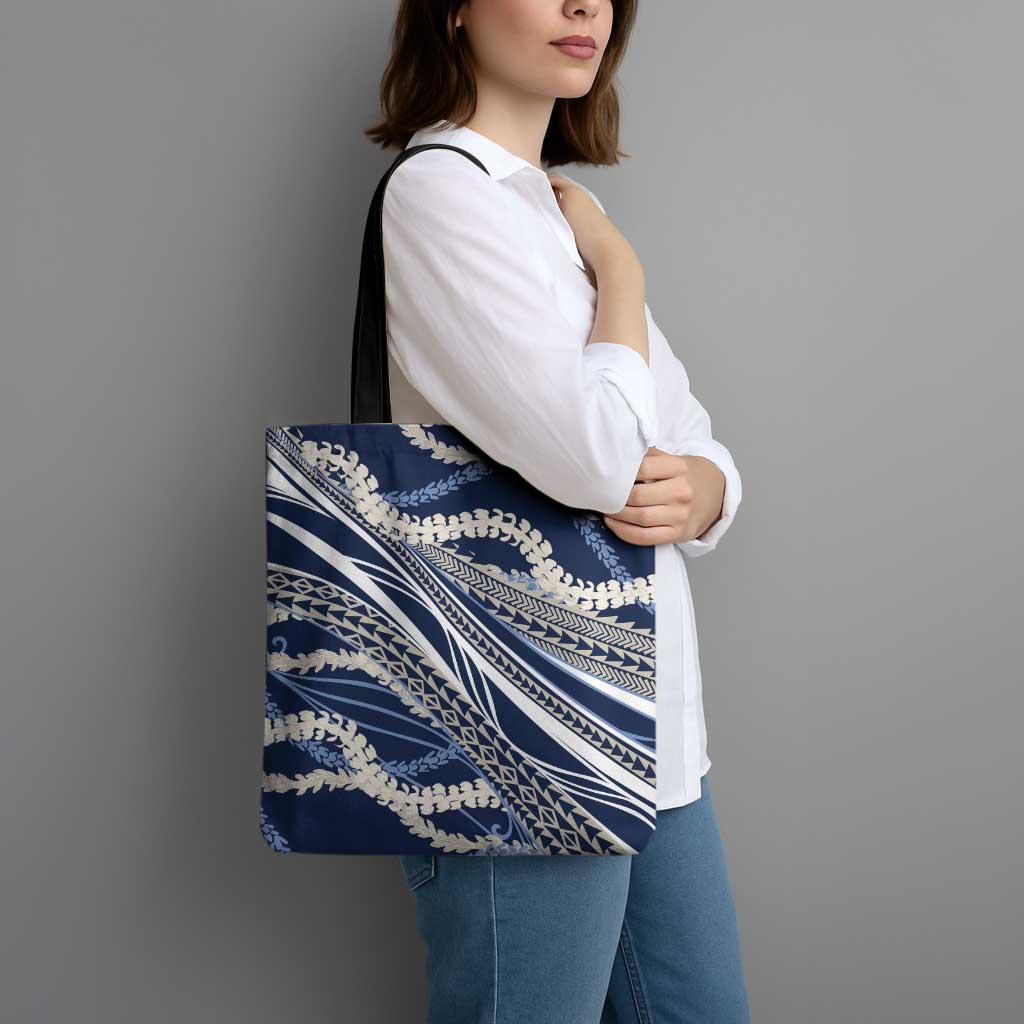 Polynesian Puakeniken Pikake Twisted Lei Tote Bag Navy Blue - Polynesian Pride