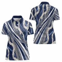 Polynesian Puakeniken Pikake Twisted Lei Women Polo Shirt Navy Blue - Polynesian Pride