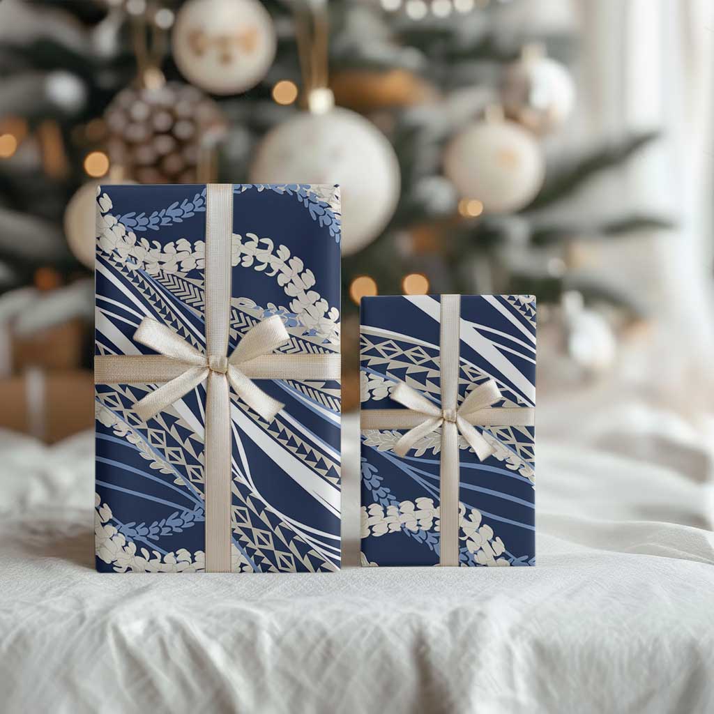 Polynesian Puakeniken Pikake Twisted Lei Wrapping Paper Navy Blue